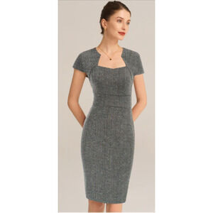 GRACE KARIN Vintage Tweed Defined Waist Hips-Wrapped Dress Gray Large